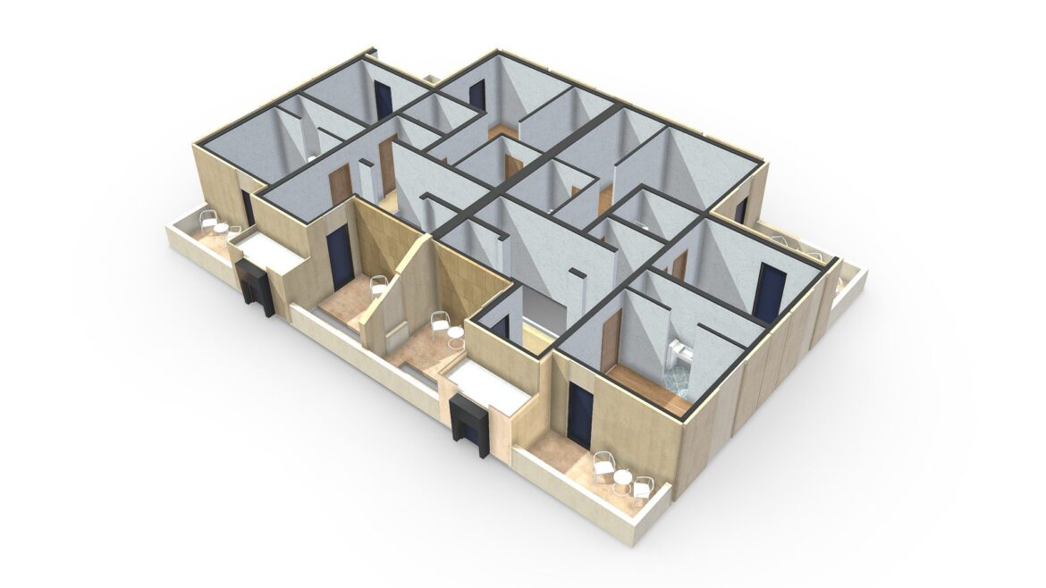 twin villa second floor 3d plan furnished 3d model