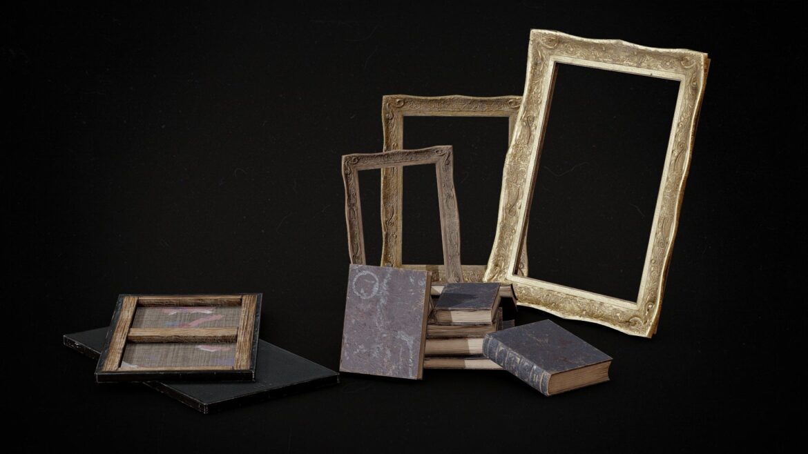 Vintage Castle Props 3d Model - Ornate vintage picture frames and old books from a French castle environment