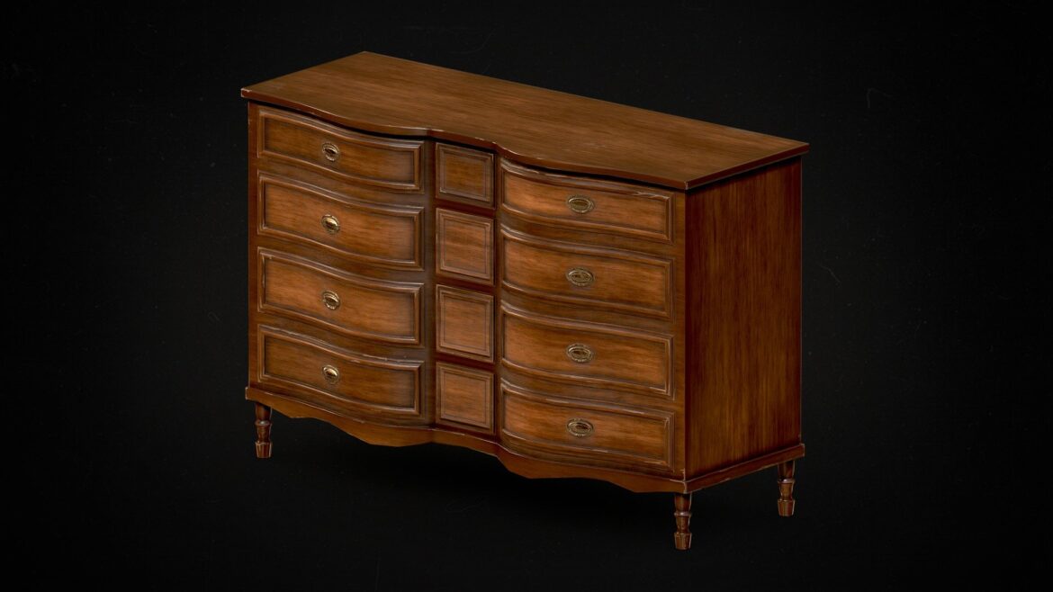 vintage wooden drawer 3d model