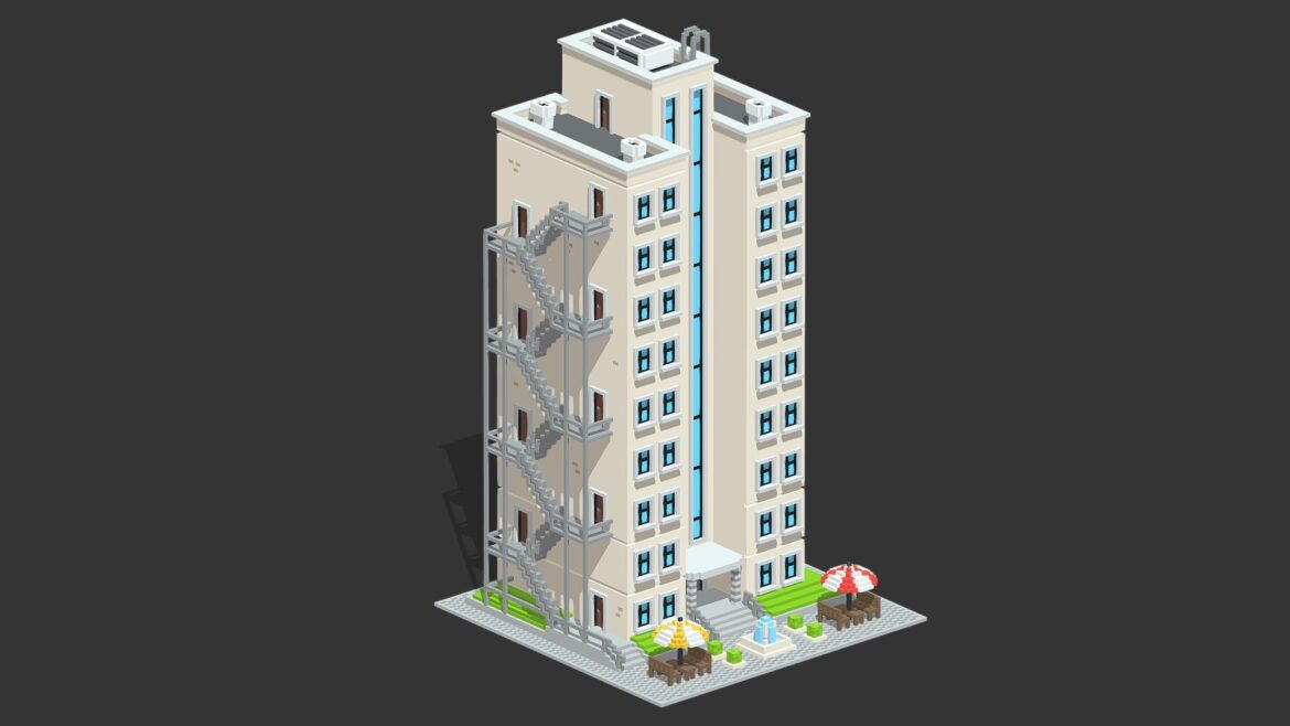 voxel beach hotel 3d model
