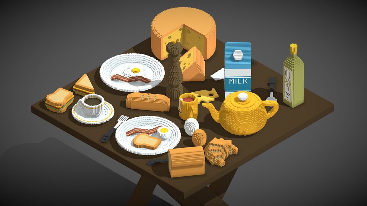 voxel breakfast 26 items 3d model