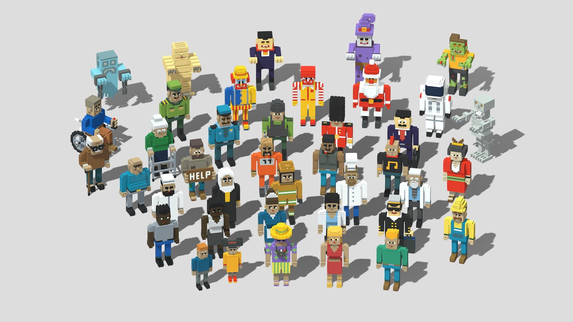Voxel Characters Pack (40 Characters)