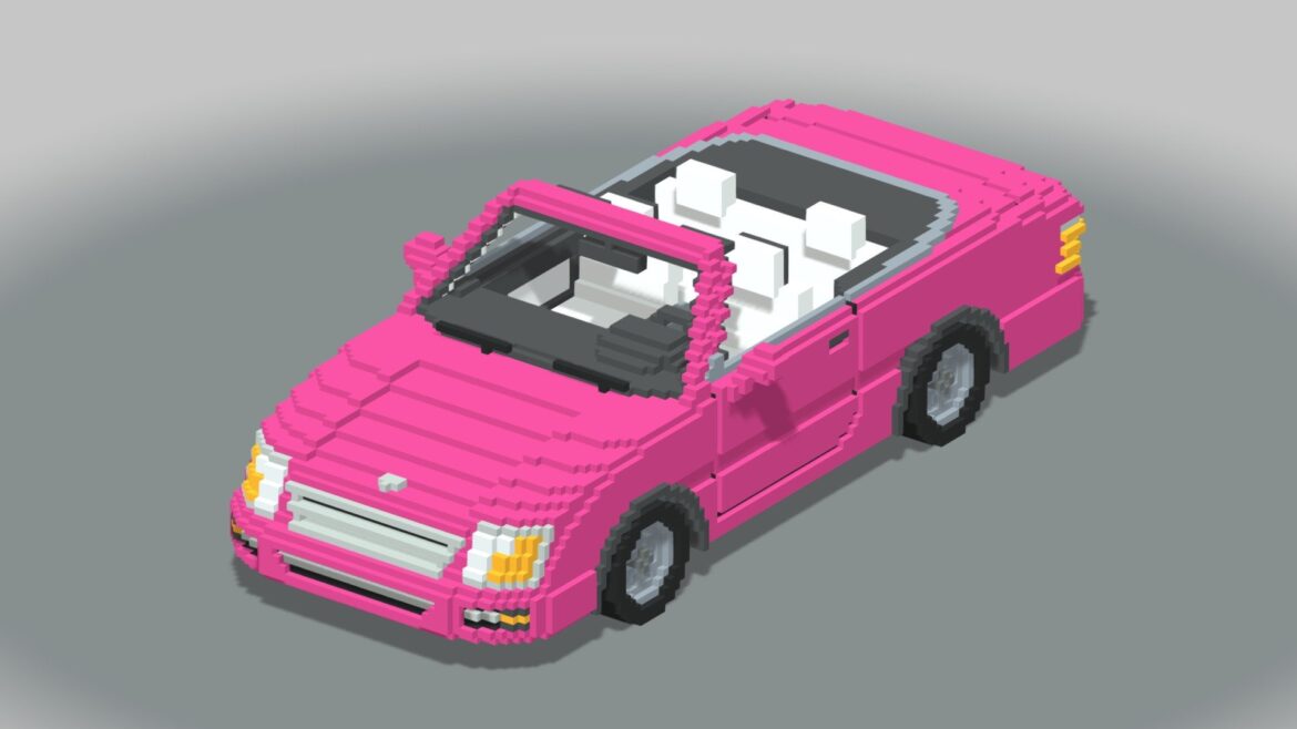 voxel convertible car barbie style 3d model