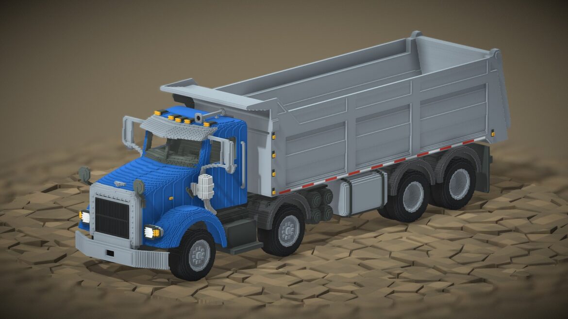 voxel dumper truck with animation 3d model