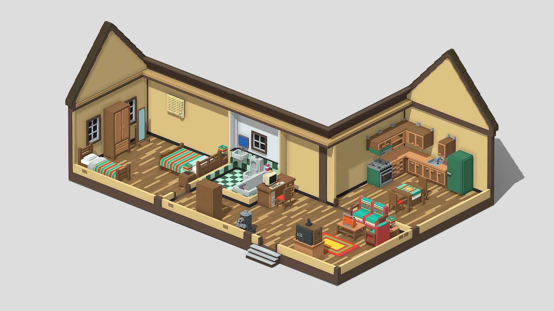 Voxel Old House with Furniture (41 Items)