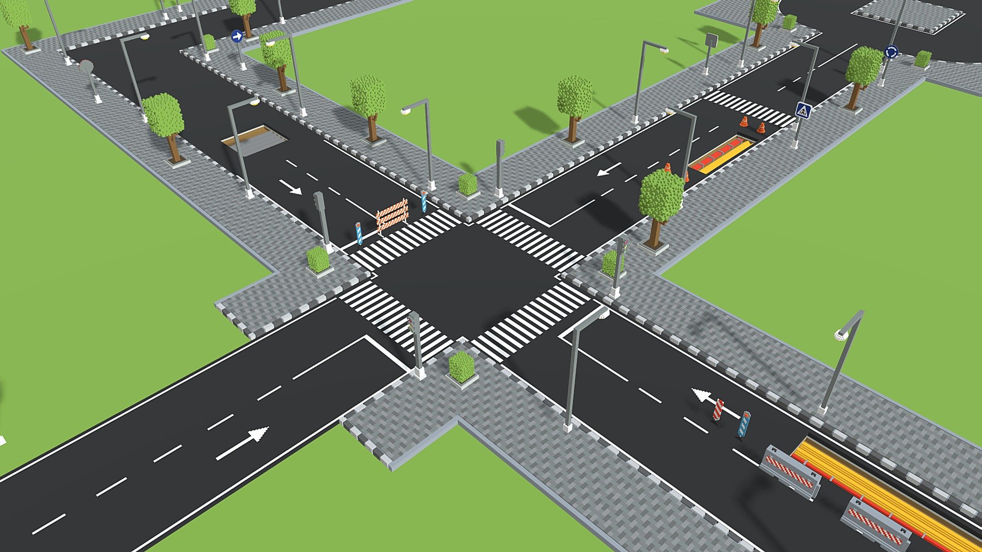 Voxel Road Sections & Signs (69 Items)