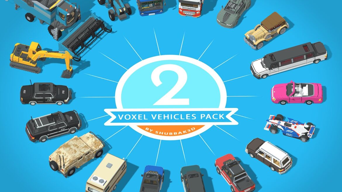 voxel vehicles pack 2 18 vehicles 3d model