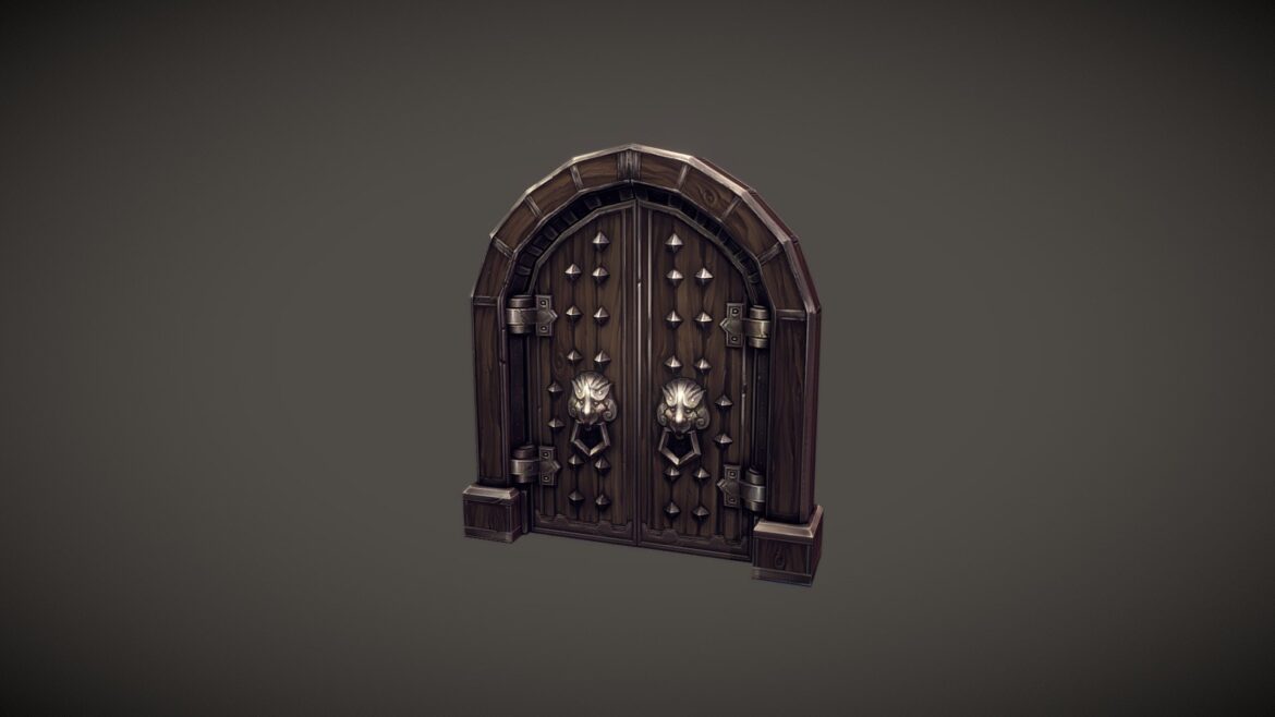 wooden dungeon door hand painted series 3d model