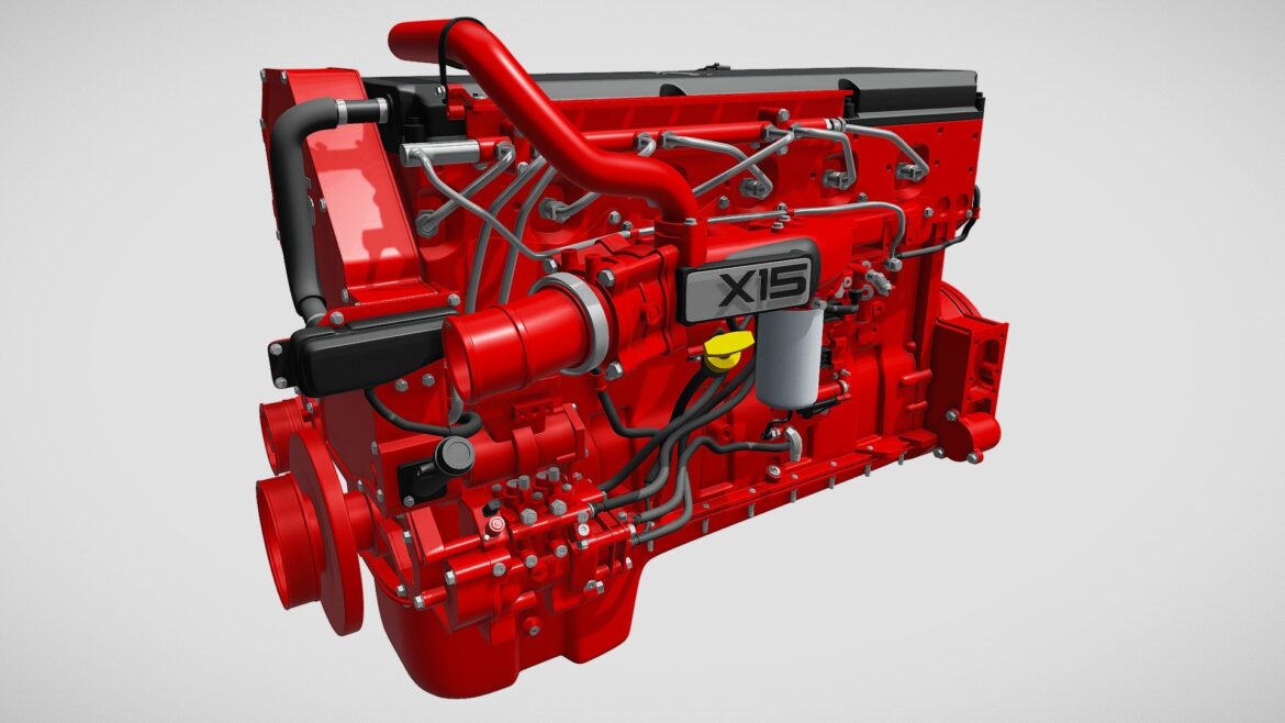 Cummins X15 Engine 3d Model - High-detail Cummins X15 truck engine 3D model showcasing intricate components