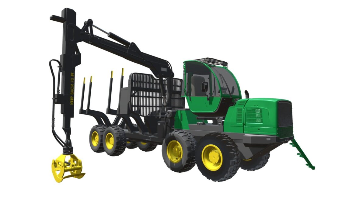 Forwarder Forestry Vehicle 3d Model - Highly detailed 3D model of a forwarder forestry vehicle in a forest setting