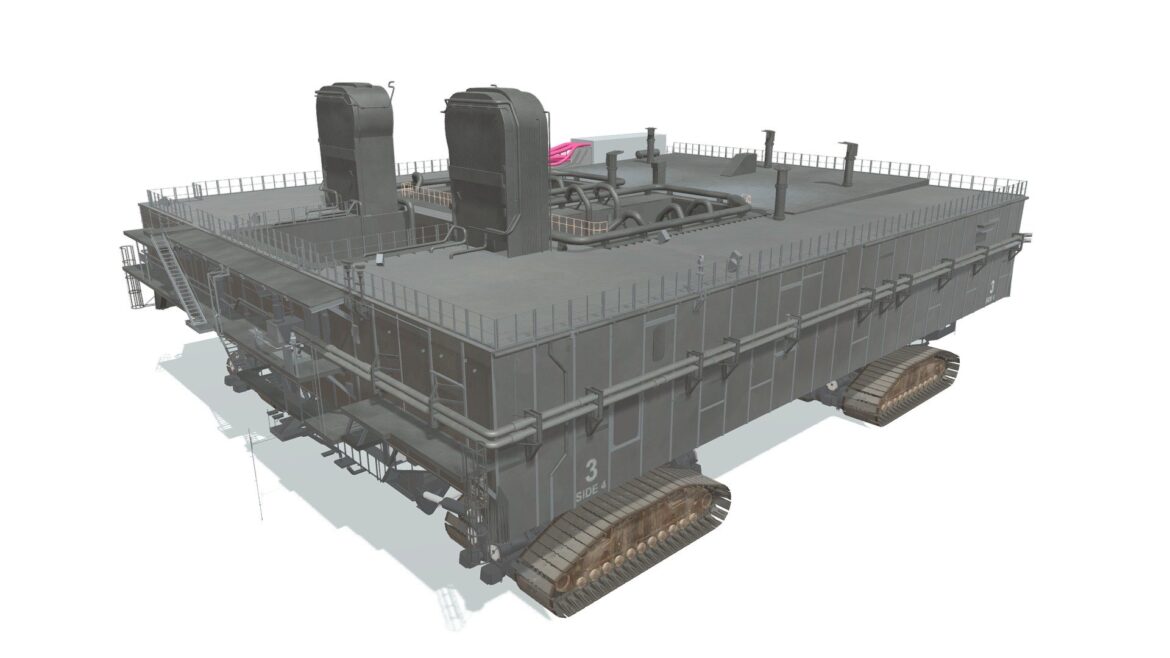 Nasa Launch Platform 3d Model - NASA Mobile Launch Platform 3d model standing on a crawler-transporter, ready for a rocket launch.