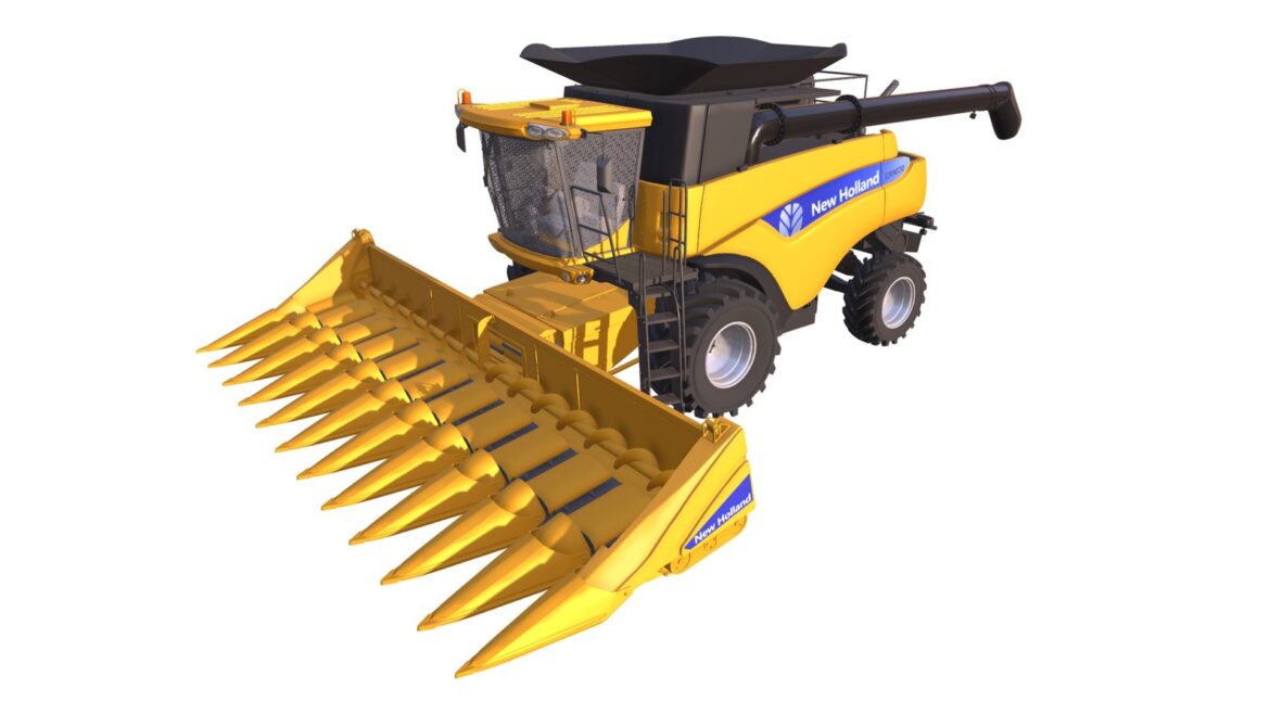 New Combine Harvester 3d Model - Detailed 3D model of a New Holland Combine Harvester in a field setting, showcasing agricultural machinery realism.