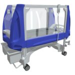 Pediatric Medical Bed 3d Model - Close-up view of a high-quality pediatric medical hospital bed 3d model with adjustable side rails and casters.