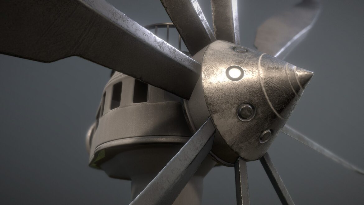 steampunk windturbine textured high poly 3d model