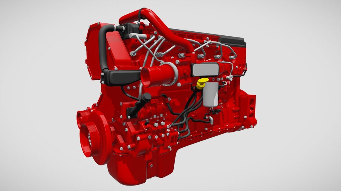 Truck Engine 3d Model - High-resolution 3D model of a detailed truck engine exterior, showcasing its mechanical components.