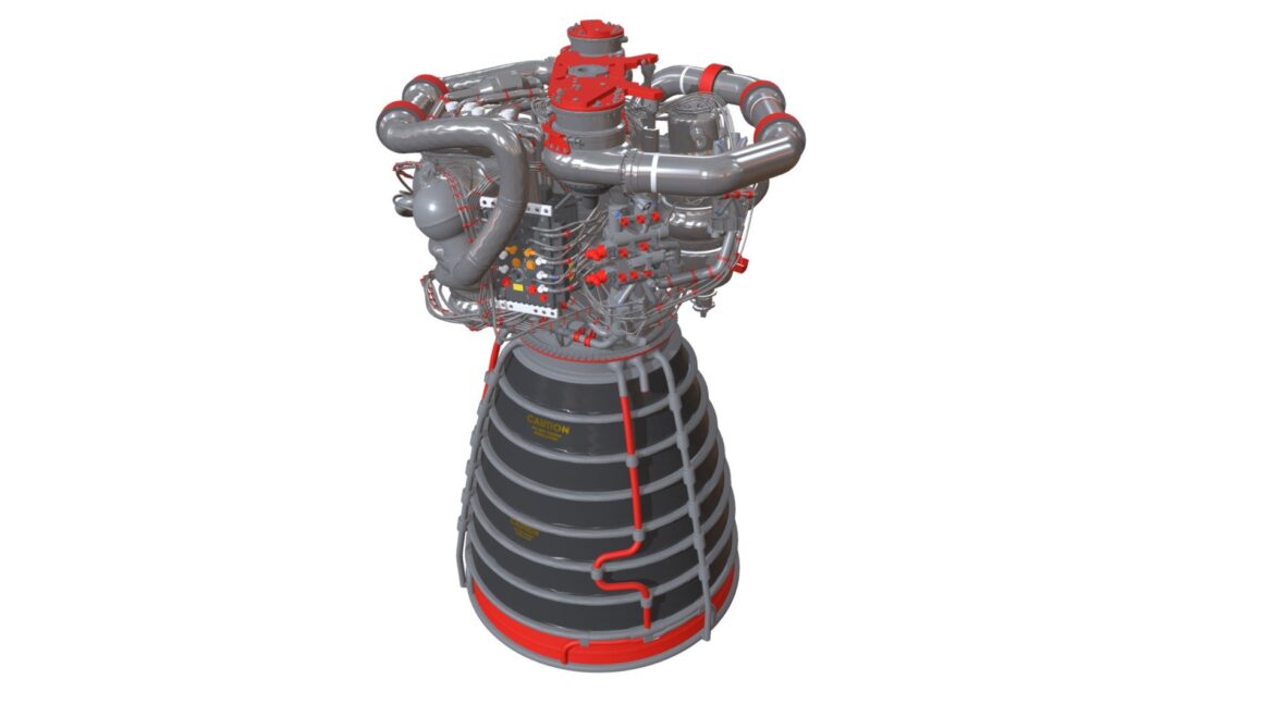 Rs 25 Engine 3d Model - Detailed 3D render of the RS-25 Space Shuttle rocket engine highlighting the fuel lines and nozzle.
