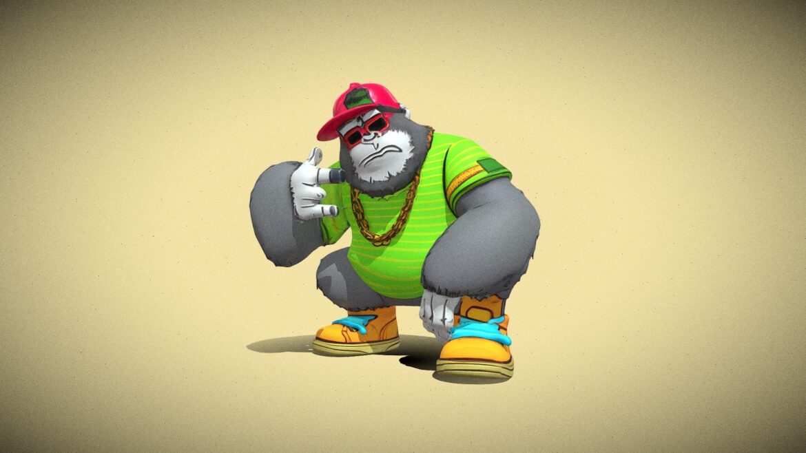 cartoon gorilla with urban attire 3d model