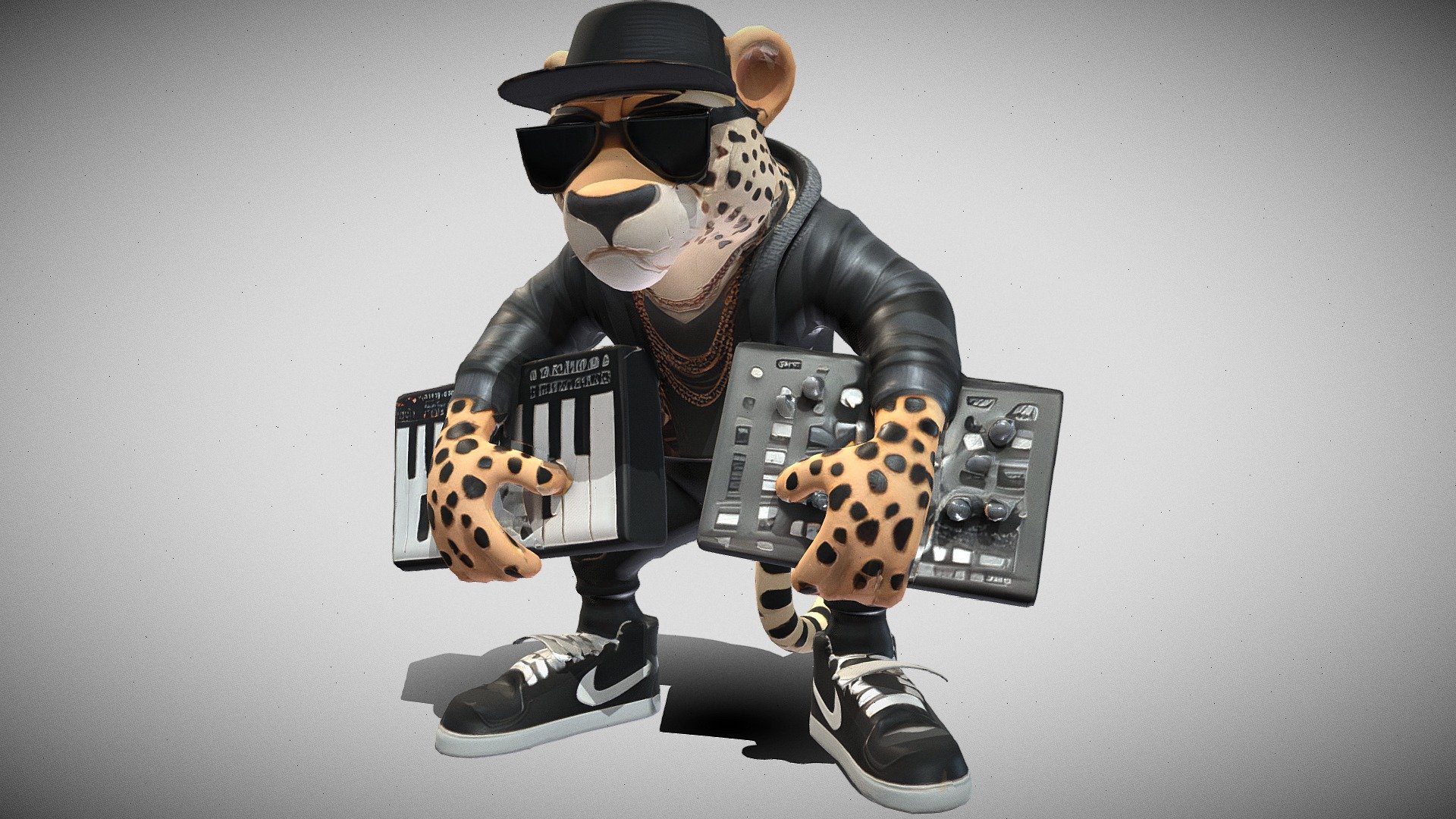 Cool leopard DJ with gear