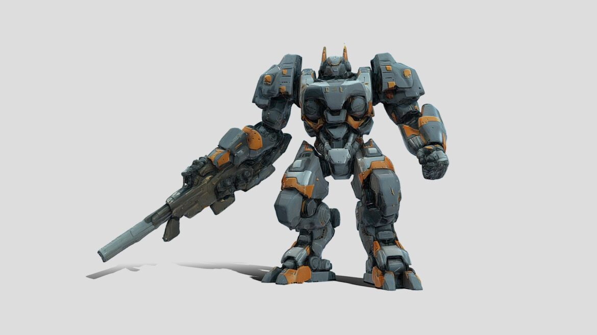 Rhino Titan Mecha 3d Model - A detailed conceptual 3D model of the Rhino Titan mecha, showcasing its heavy armor, powerful limbs, and sci-fi weapon systems.
