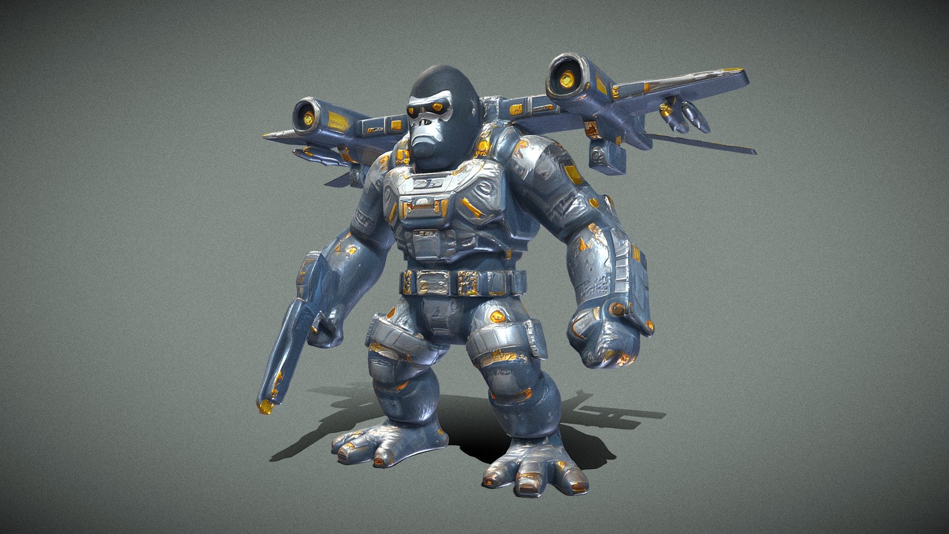 robotic gorilla with armor and weapons