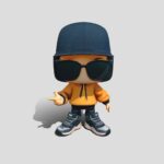 stylized figure with cap and sunglasses
