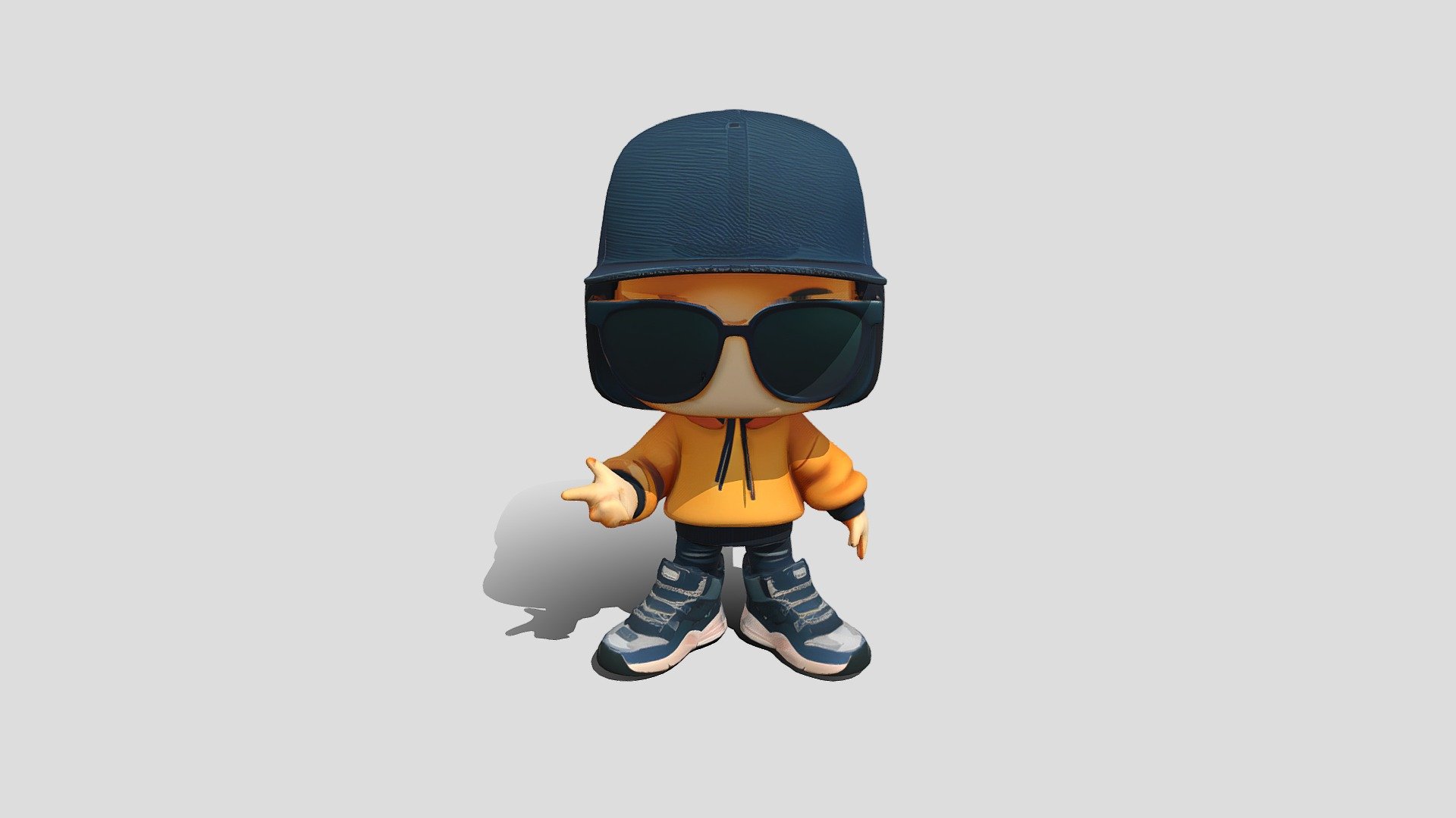 stylized figure with cap and sunglasses