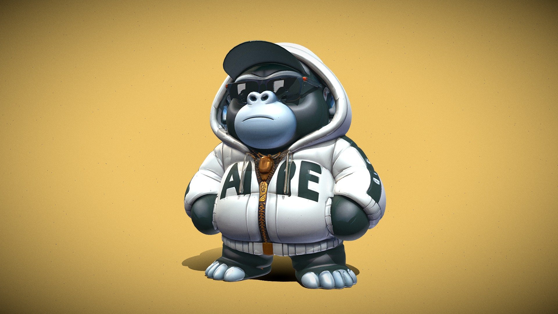 stylized gorilla character in hoodie