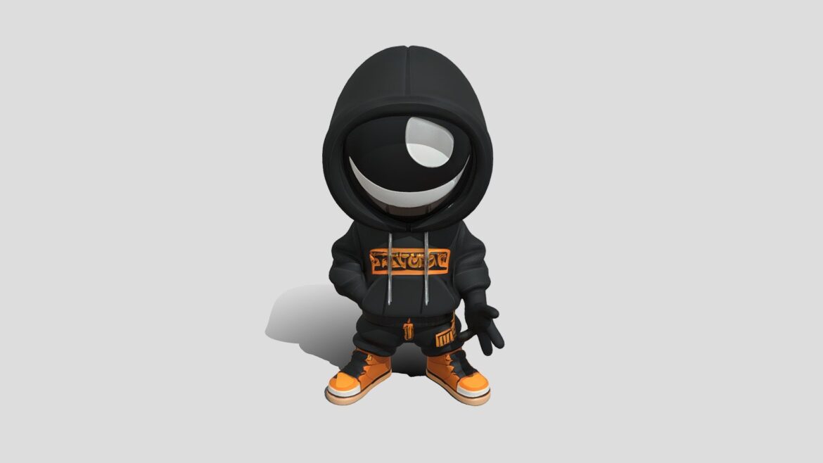 stylized smiling hooded figure 3d model