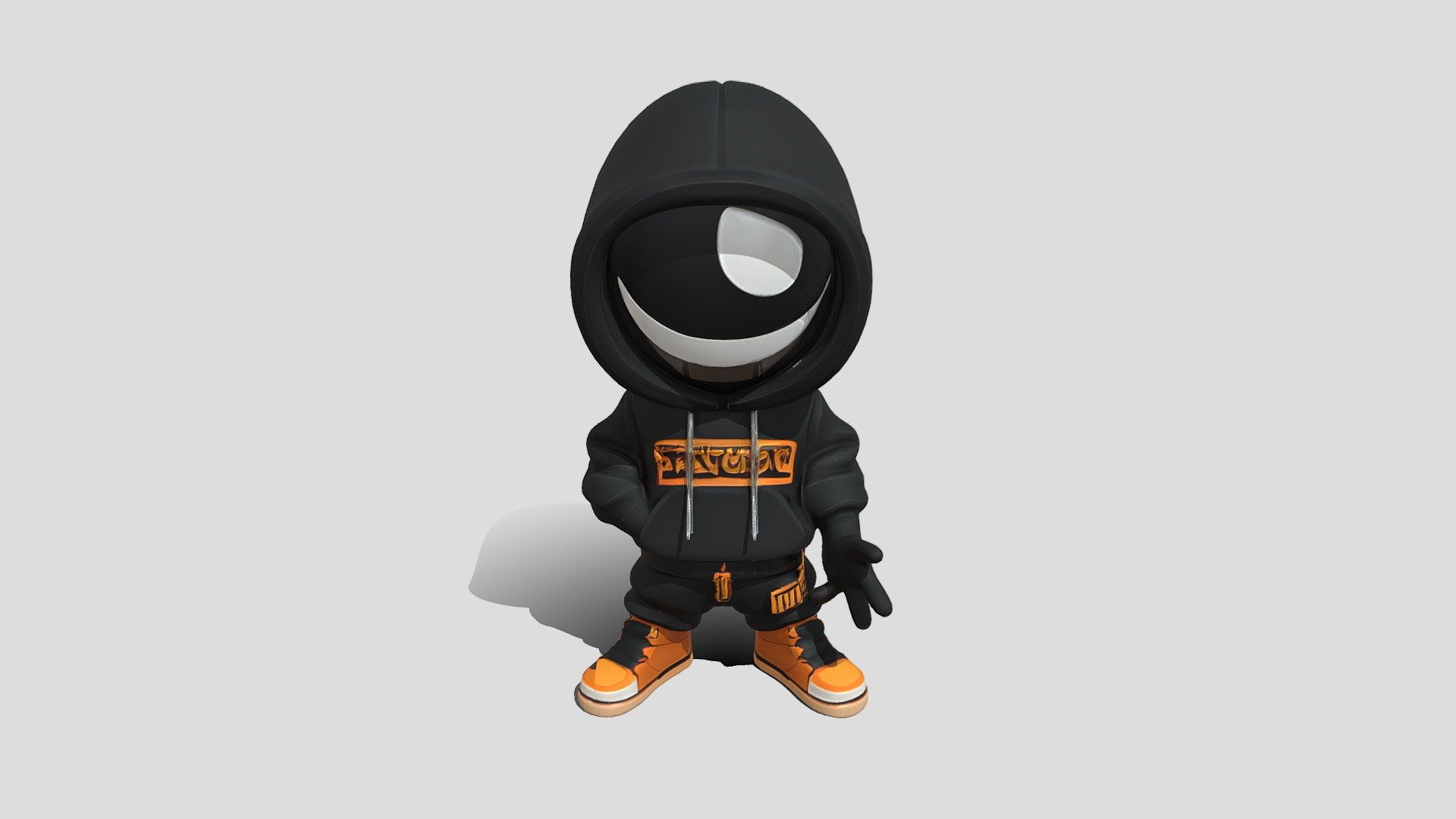 Stylized smiling hooded figure