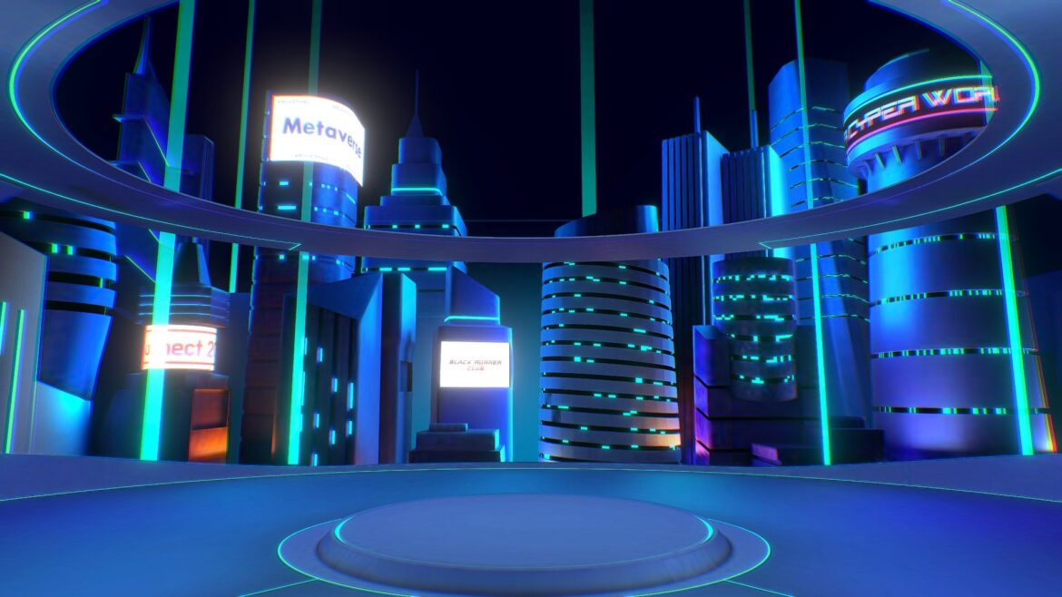 virual event stage in cyberpunk city 3d model