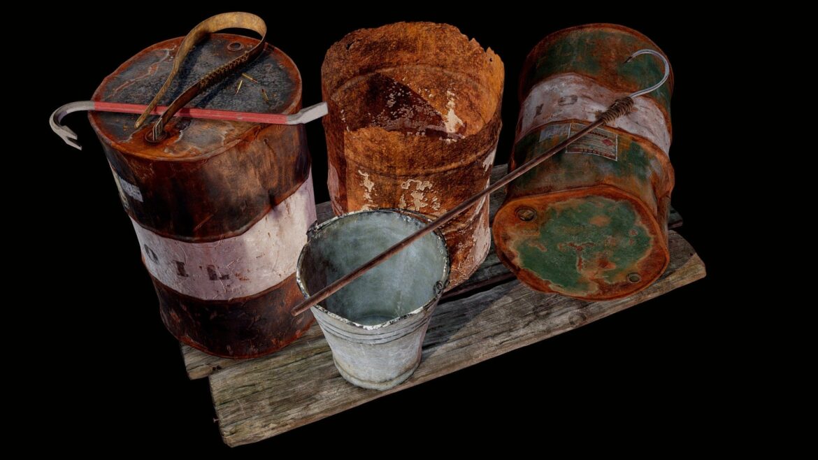 barrels set swamp diorama 3d model