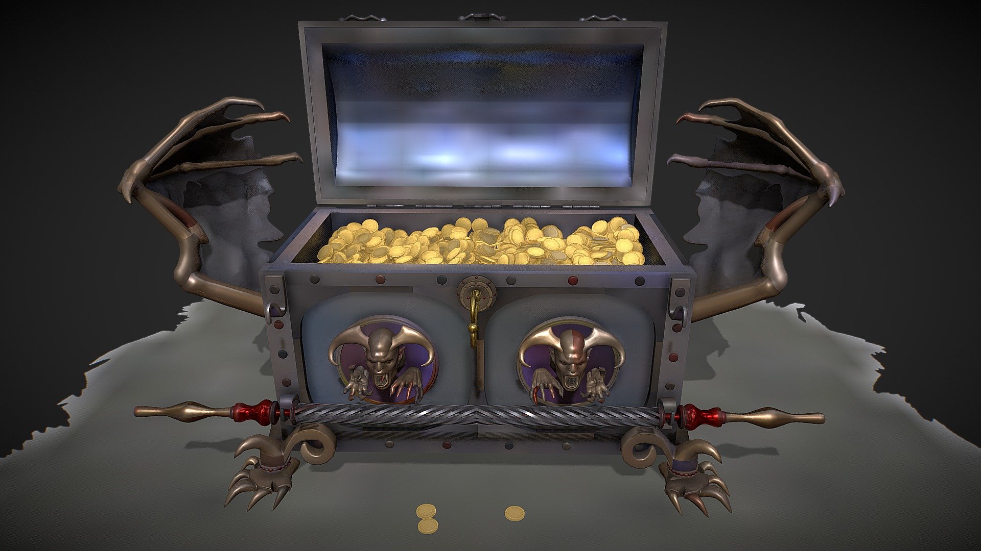 Chest vampire with coins 3D model