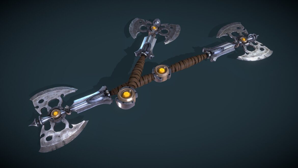 fantasy axe staff and one handed axe 3d model