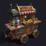Food Cart 3d Model - Charming hand-painted food cart 3D model with detailed textures and props.