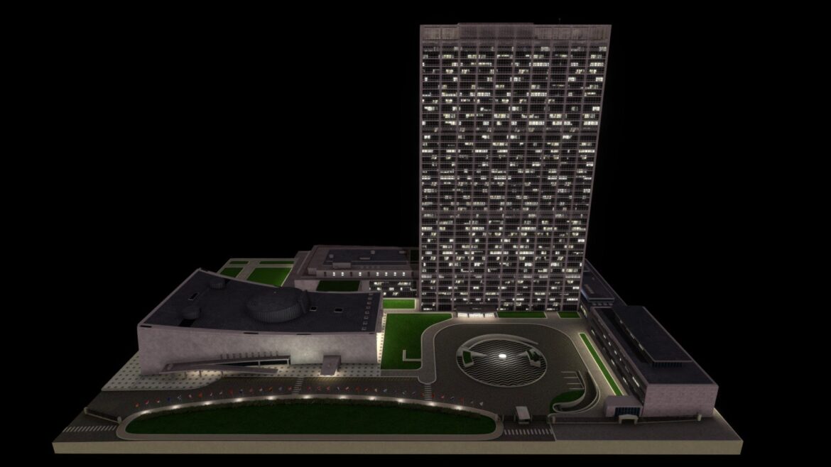 headquarters of ohe united nations night view 3d model