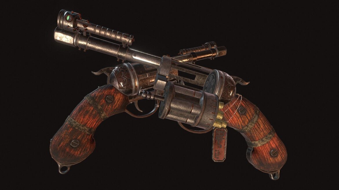 hellfire steampunk revolver 3d model