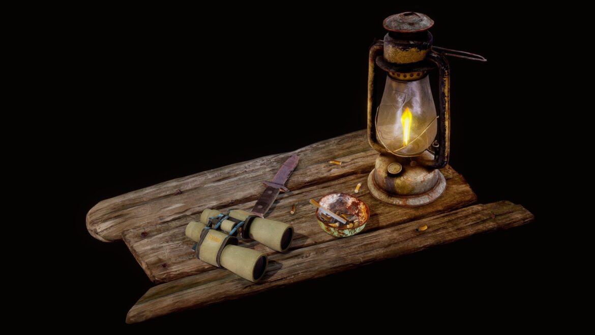 Lantern Set 3d Model - Eerie swamp lanterns illuminating a digital diorama scene