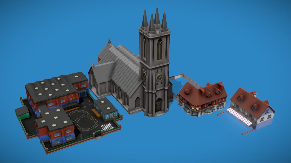 low poly buildings 3d model