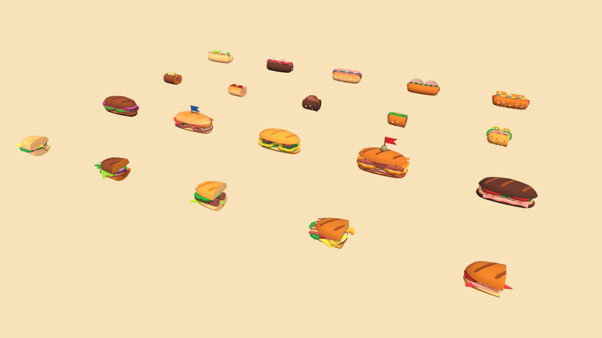 Low Poly Hot Dog & Sandwiches Combo Pack
