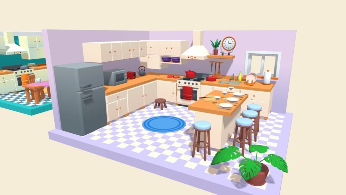 low poly modular kitchen pack 250 props 3d model