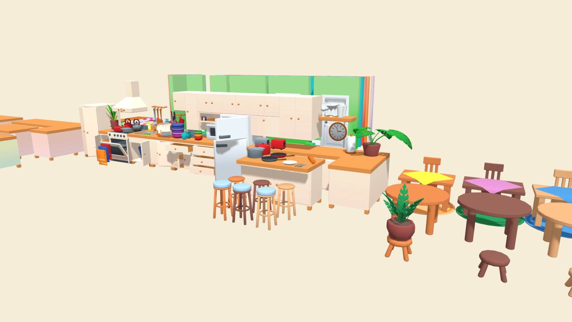 Low Poly Modular Kitchen Pack (250 props)