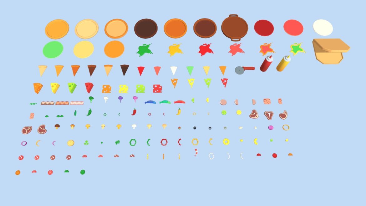 low poly modular pizza ingredients pack 3d model