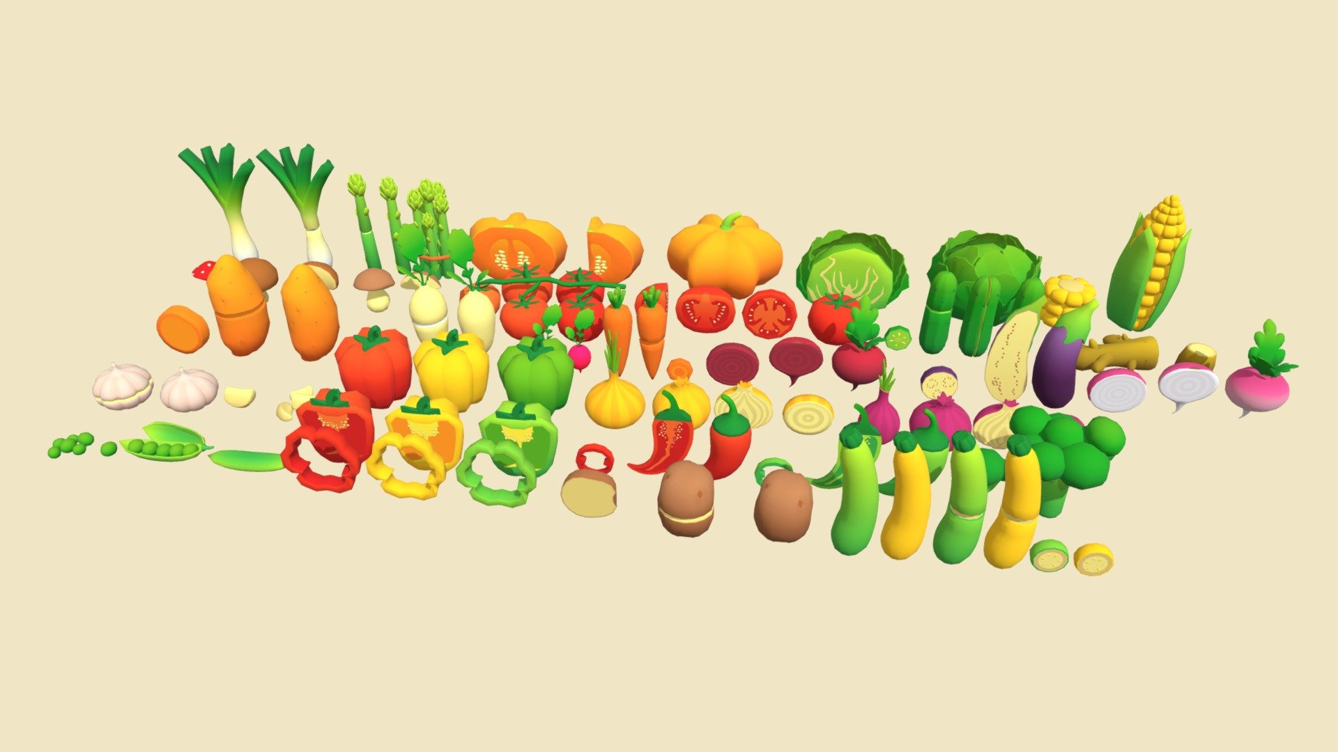 Low Poly Vegetables Mega Pack