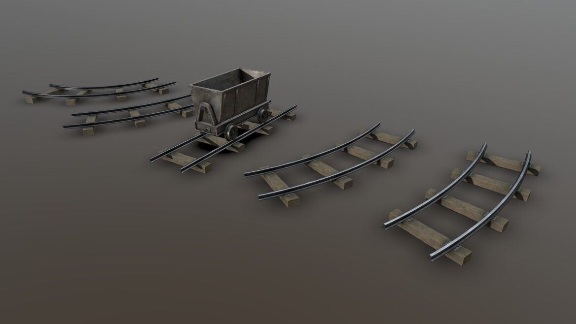 mine cart and rail 3d model