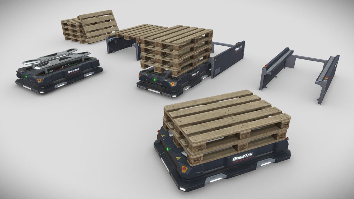mobile robot and pallet station 3d model