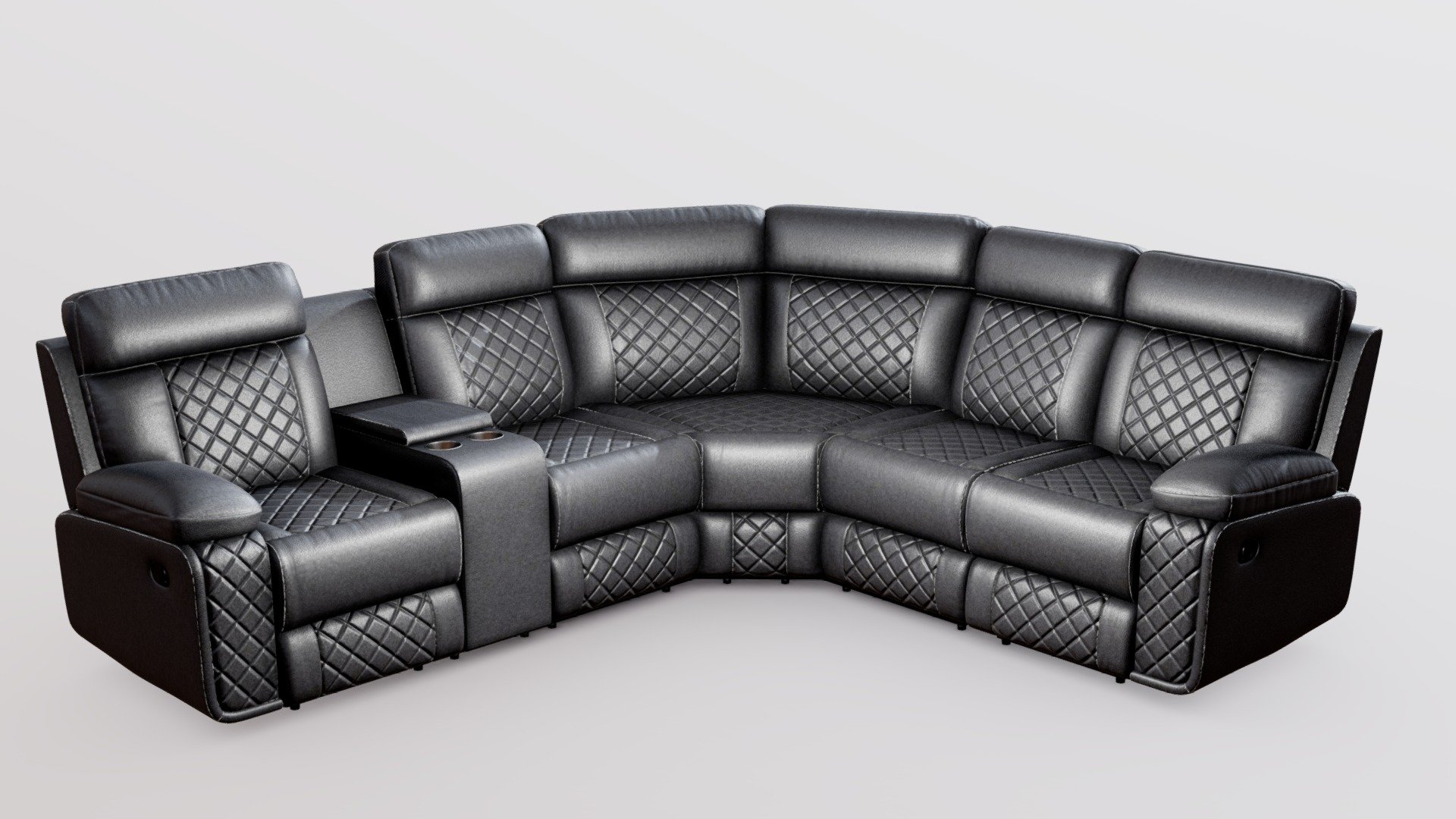 Modern Black Leather Sectional Recliner Sofa