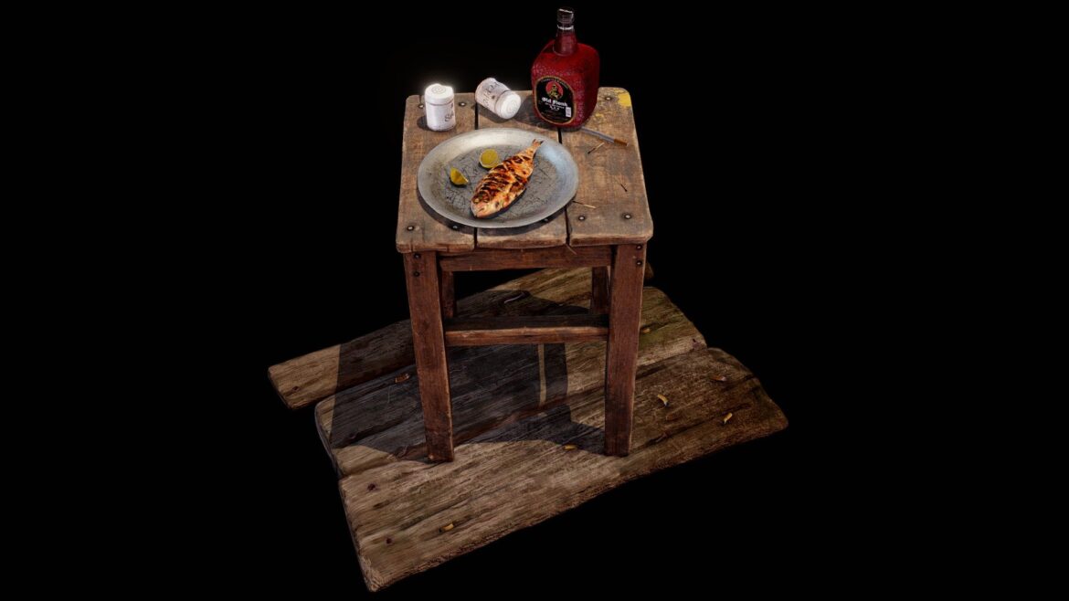 old table set swamp diorama 3d model