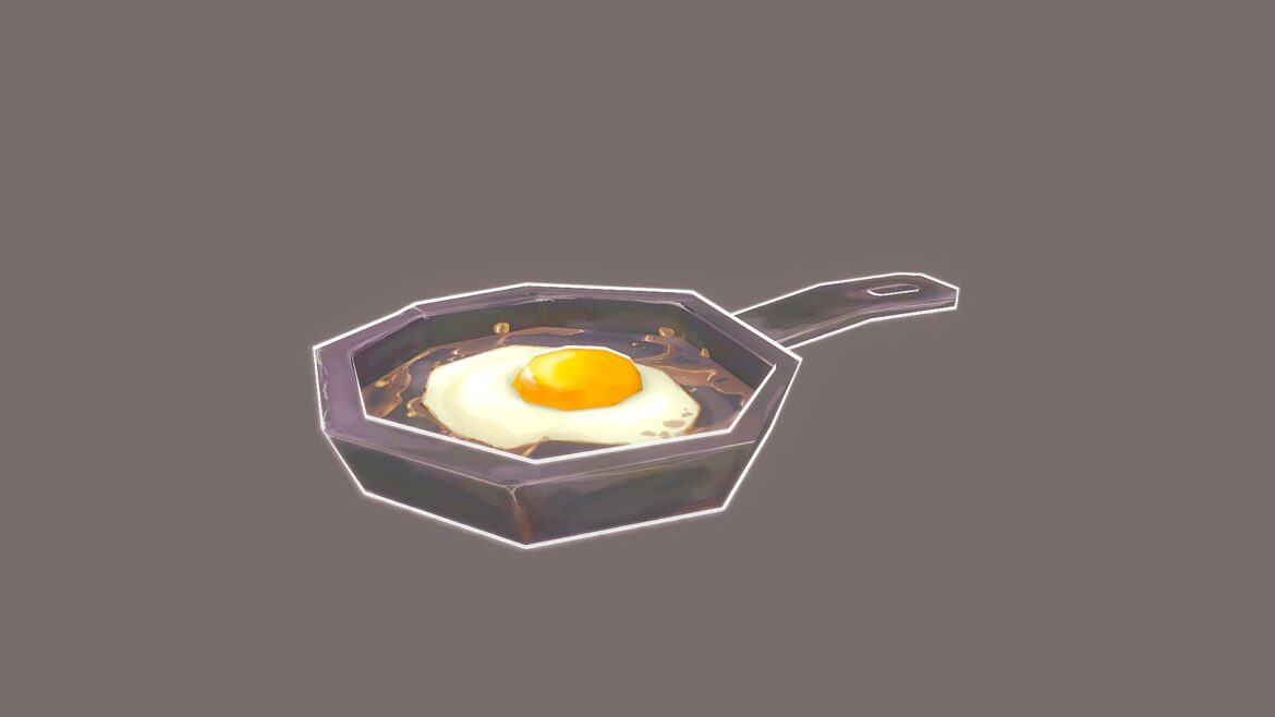 Frying Pan Egg 3d Model - Frying pan with a perfectly cooked fried egg 3D model