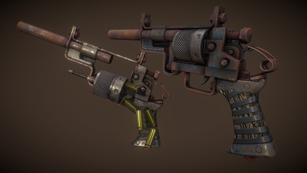 post apocalyptic revolver 3d model
