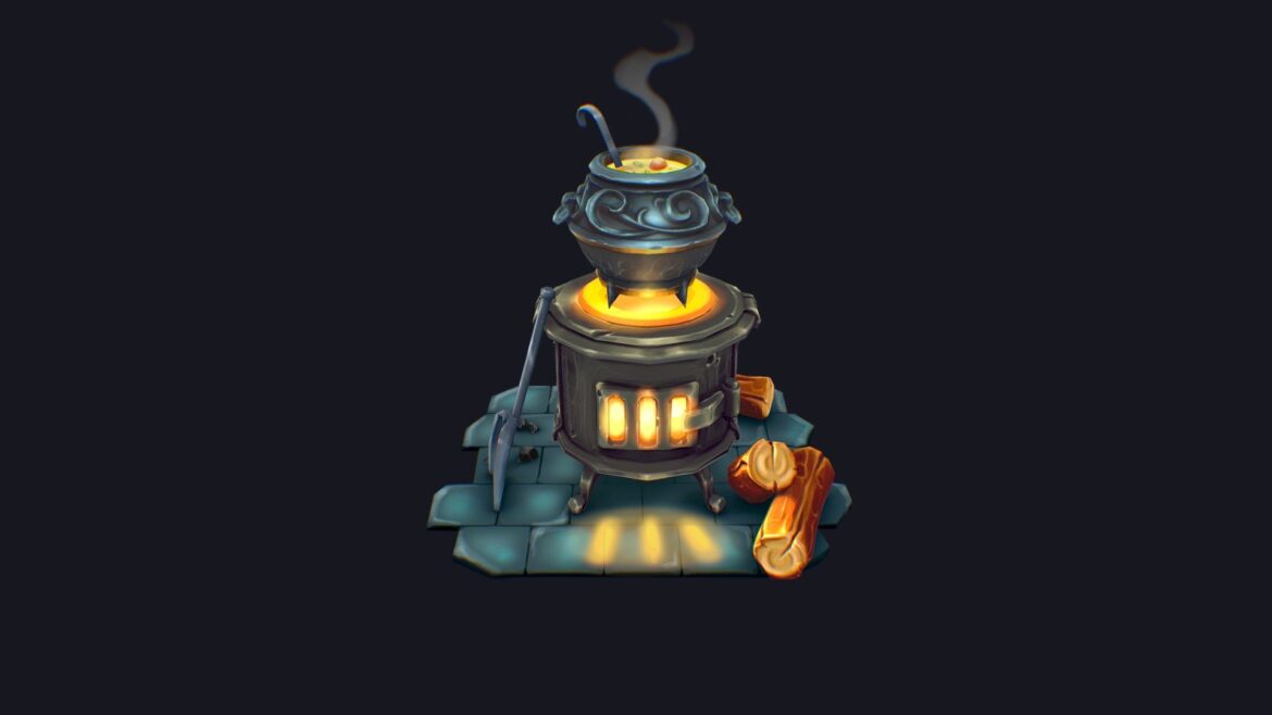pot on the stove handpainted practice 3d model